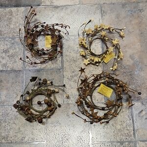 Primitive Country Cabin Pip Berry Candle Ring Wreaths BNWT